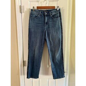 Womens Jeans Talbots High Waist Straight Ankle Dark Blue Sparkly Tuxedo Stripe